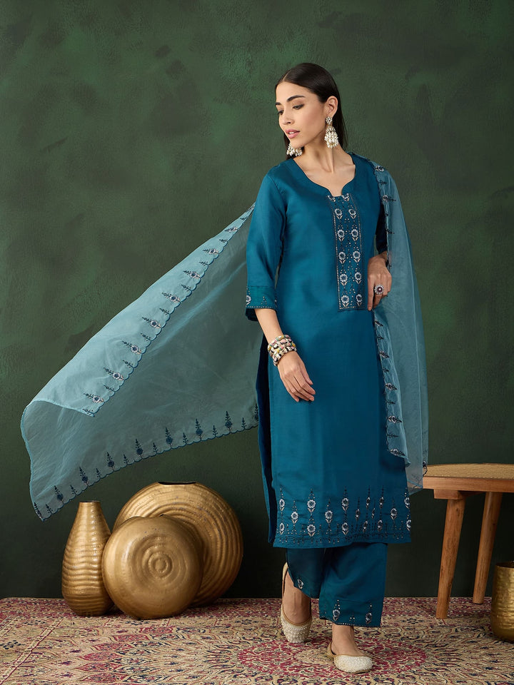 Teal Color Festive Wear Kurta Set