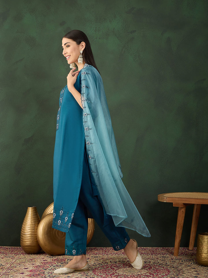 Teal Color Festive Wear Kurta Set