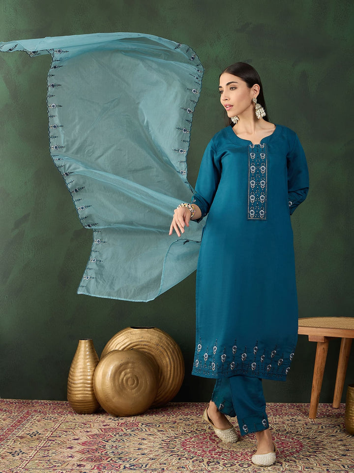 Teal Color Festive Wear Kurta Set