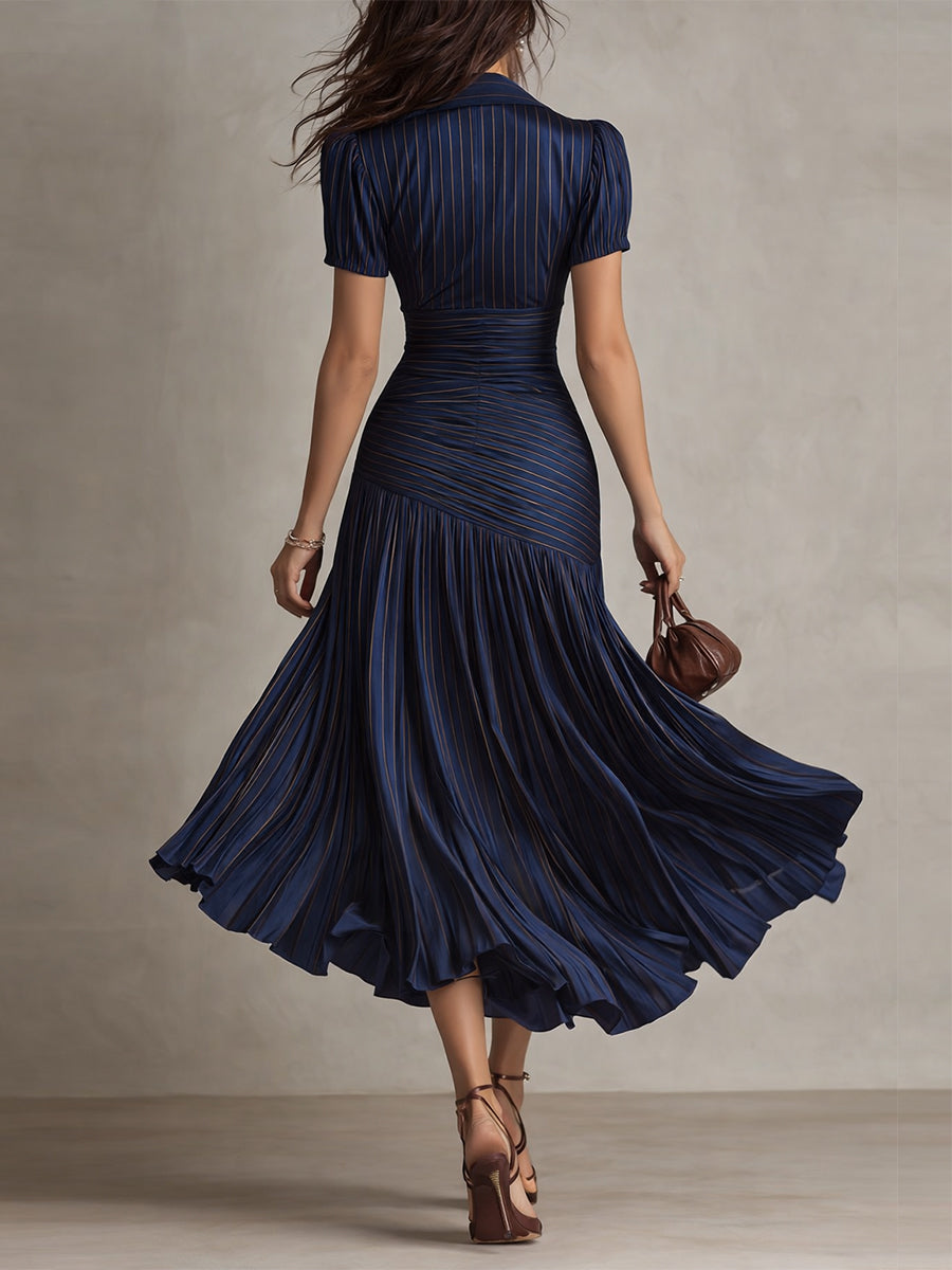 Adriana | Retro Striped Satin Midi Dress by Qivii