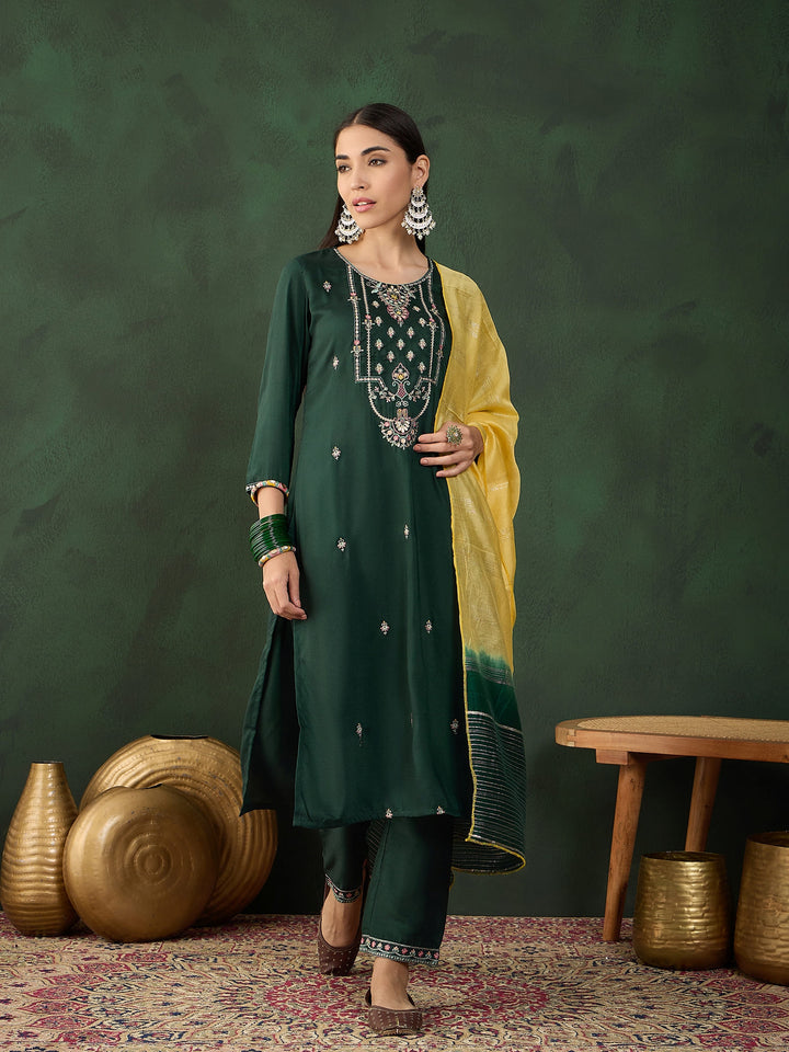 Green Color Festive Wear Kurta Set