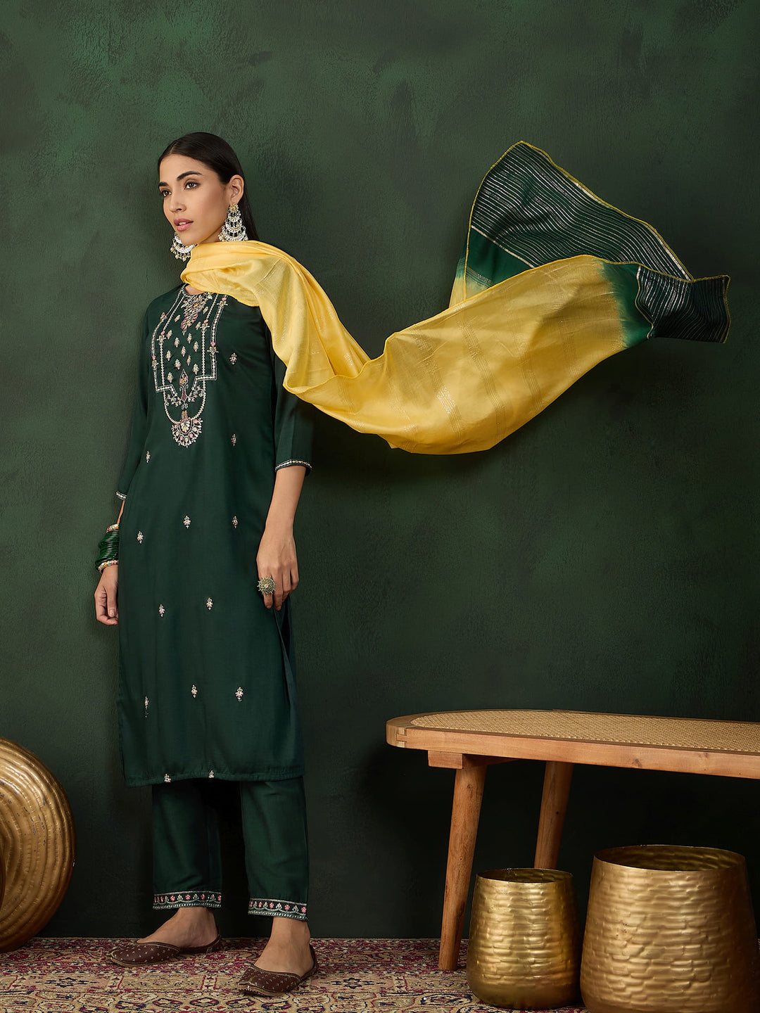 Green Color Festive Wear Kurta Set