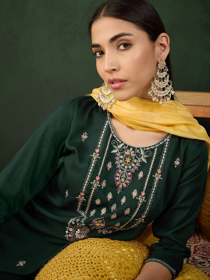 Green Color Festive Wear Kurta Set