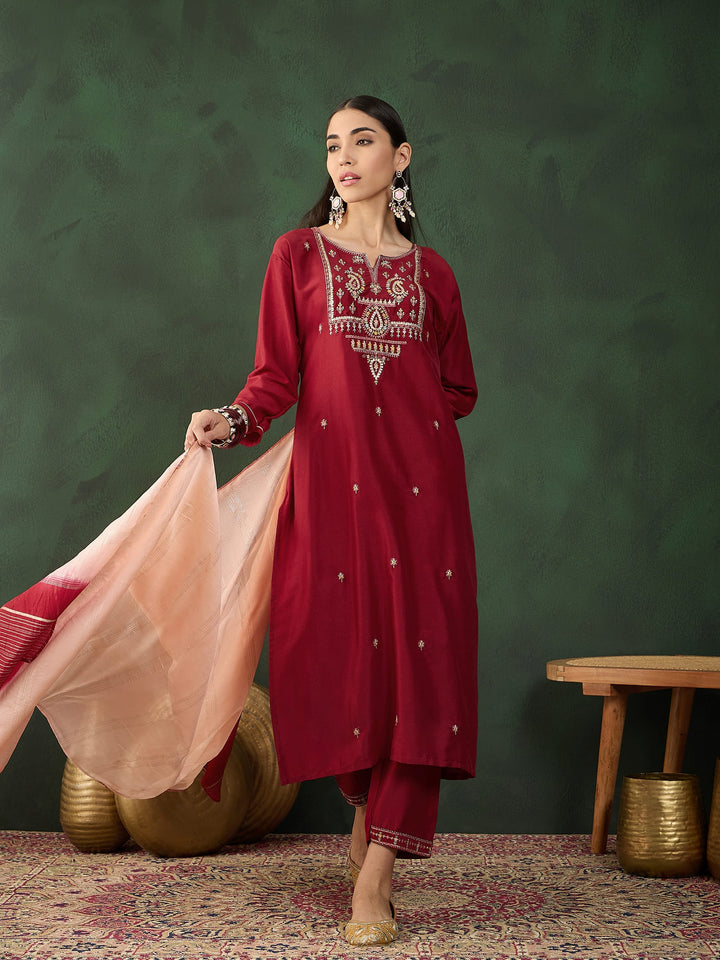 Maroon Color Festive Wear Kurta Set