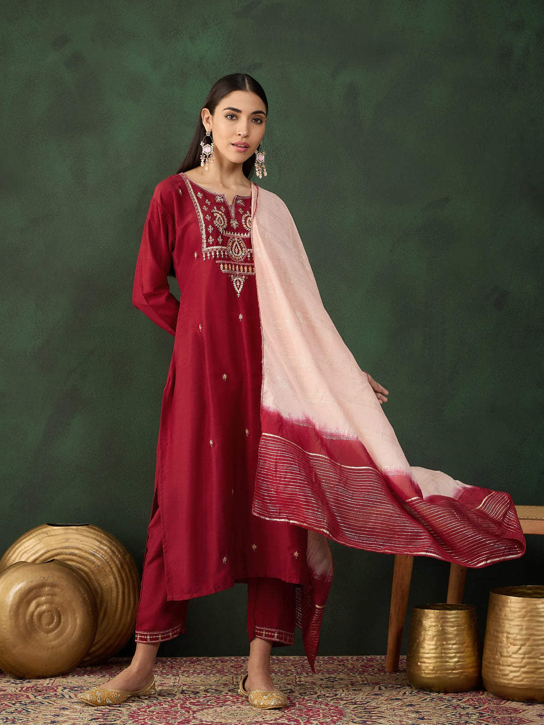 Maroon Color Festive Wear Kurta Set