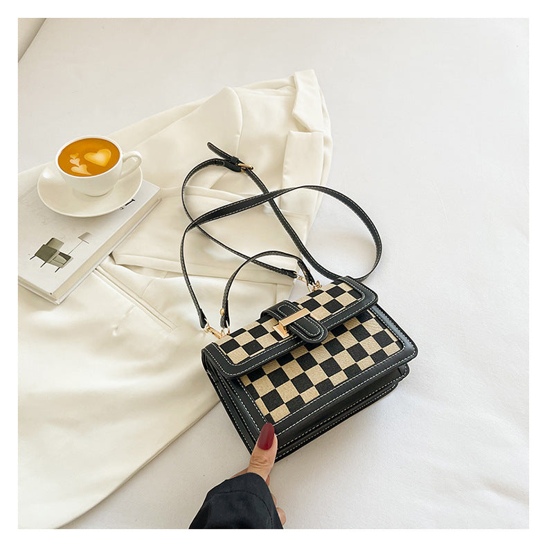 Women’s Stylish Houndstooth Checkered Crossbody Bag - Compact Square Shoulder Bag for Everyday Use