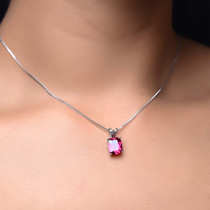 Jayda Ruby Semiprecious Pendant With Silver Chain