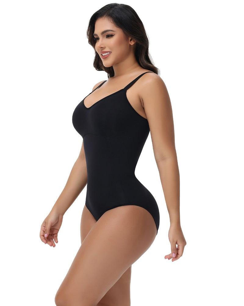 Shapshe® Seamless Knit Tummy Control Bodysuit Spaghetti Strap Stretch Briefs Body Shaper  - By Qivii