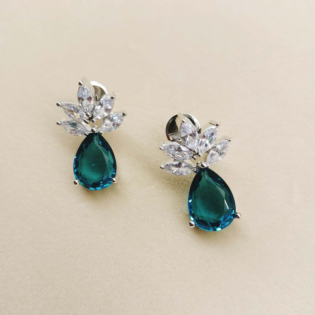 Elegant Deepa Fancy Cut Shape Diamond Earrings With Aqua Stone