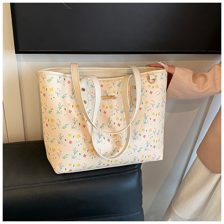 Women‘s Large Capacity Floral Tote Bag | Fashionable & Versatile Daily Commuter Shoulder Bag
