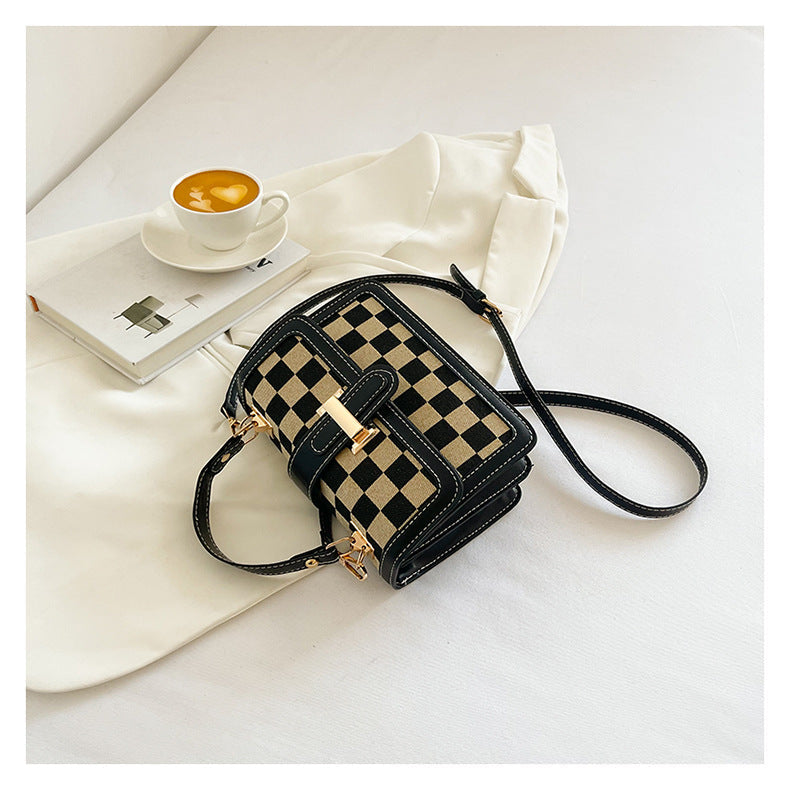 Women’s Stylish Houndstooth Checkered Crossbody Bag - Compact Square Shoulder Bag for Everyday Use