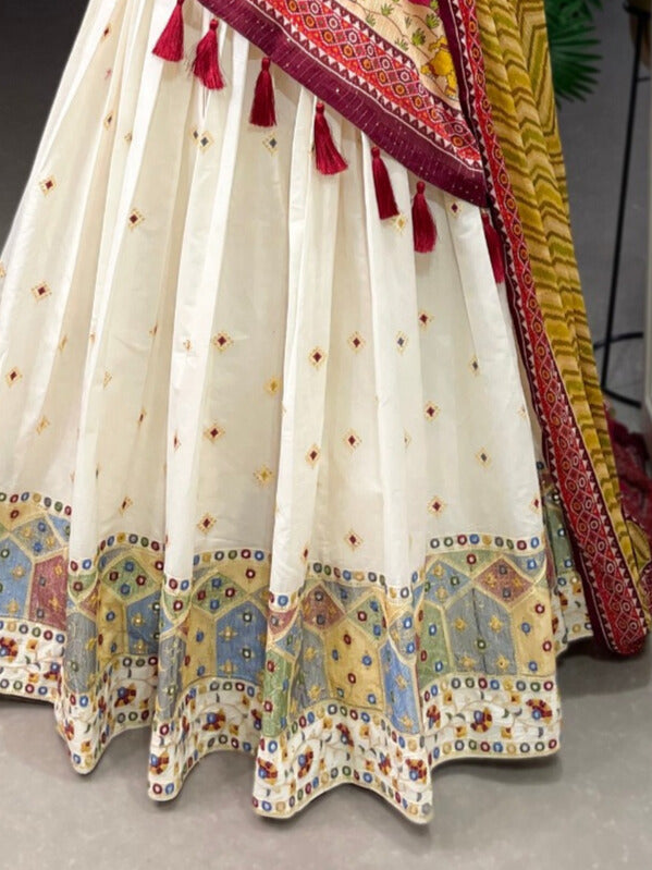 Khadi Cotton Sequins and Thread Embroidery Work Lehenga Choli In Mustard Color