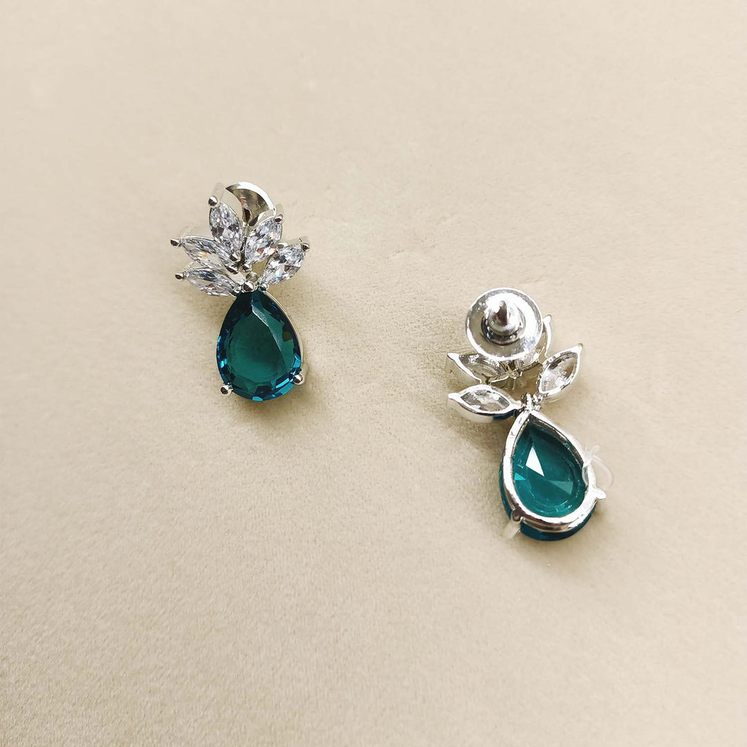 Deepa Fancy Cut Shape Diamond Earrings With Aqua Stone