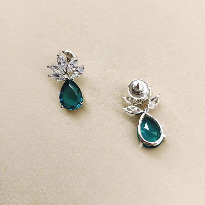 Deepa Fancy Cut Shape Diamond Earrings With Aqua Stone