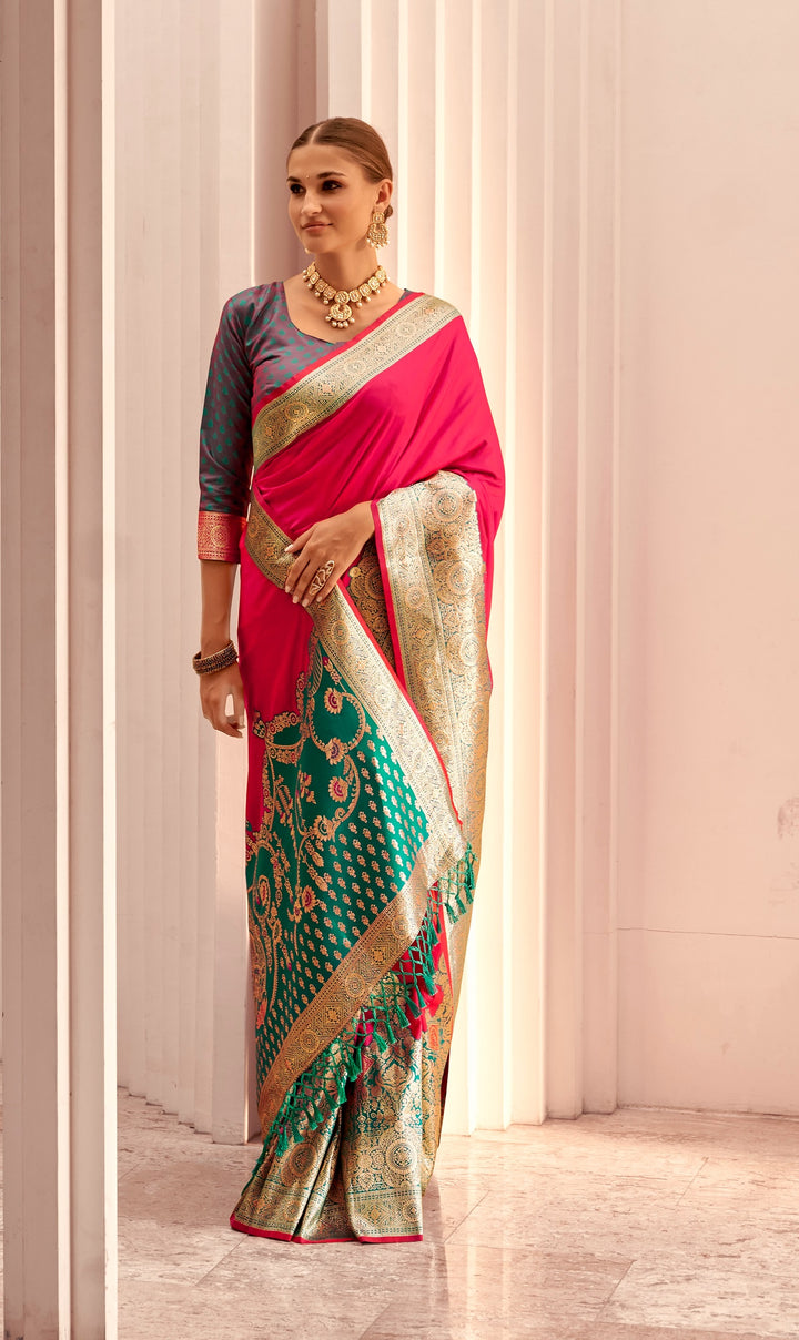 Pink Soft Silk With Beautiful Contrast Big Border Weaving Saree