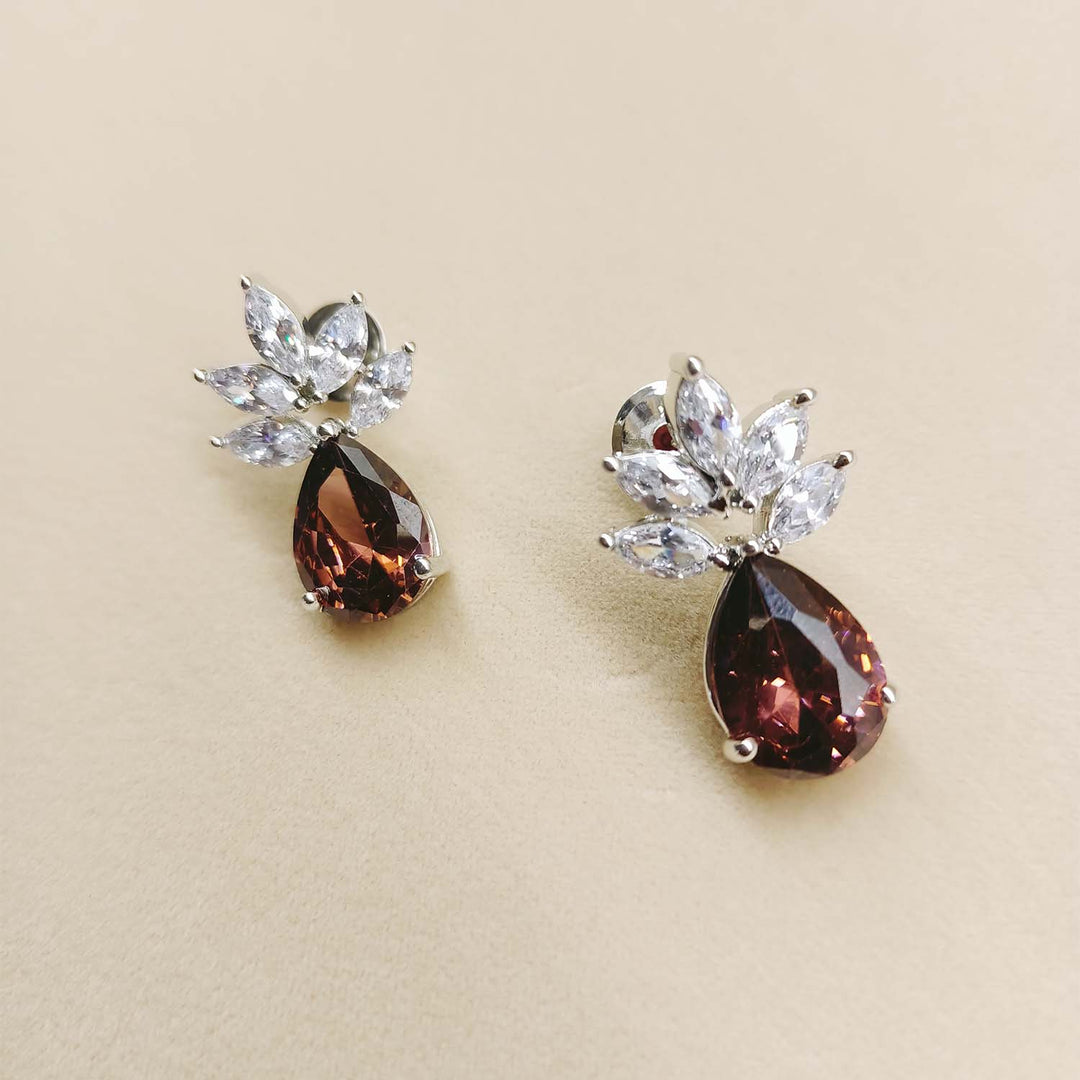 Deepika Fancy Cut Shape Diamond Earrings With Chocolate Stone