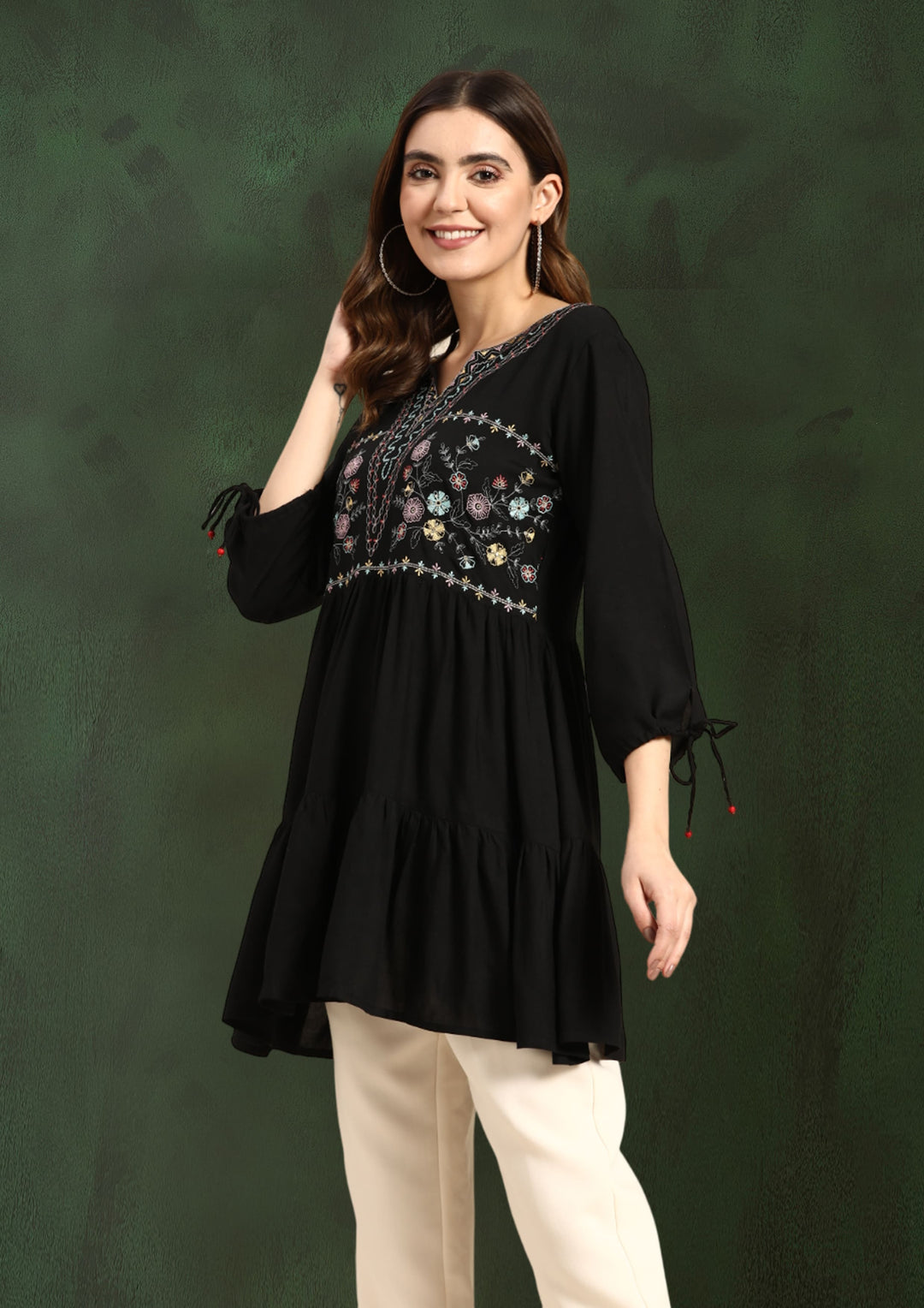 Black Color Festive Wear Short Top