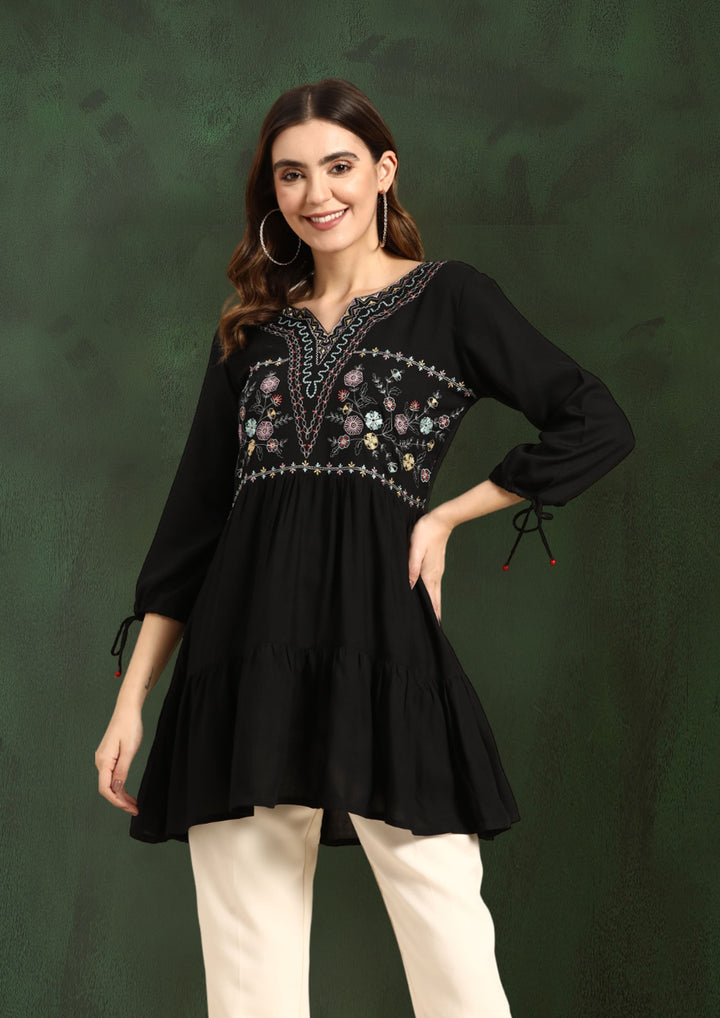 Black Color Festive Wear Short Top