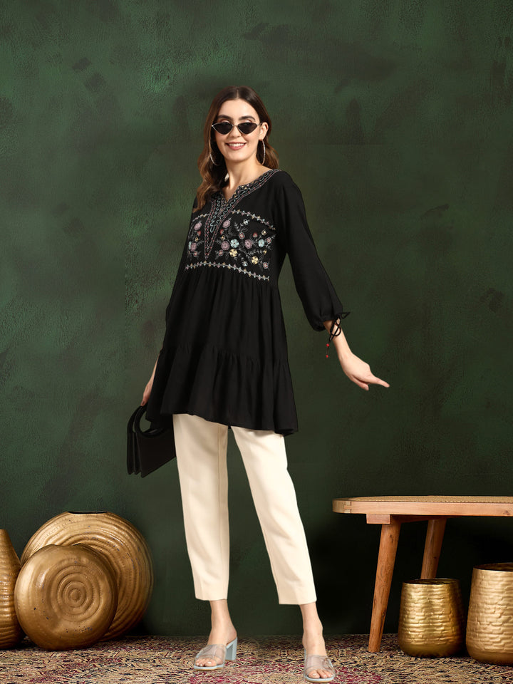 Black Color Festive Wear Short Top