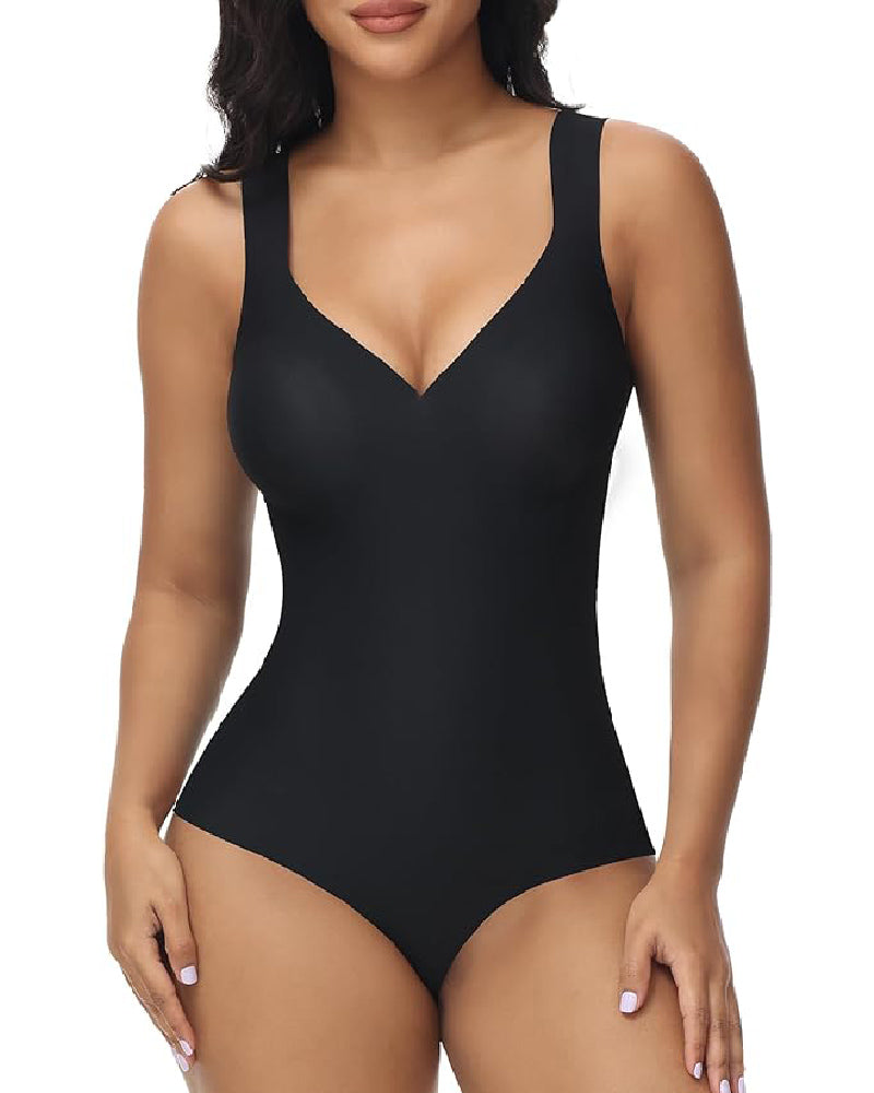 Shapshe® Women's Tummy Control Seamless Ice Silk Summer Bodysuit Compression V Neck Body Shaper  - By Qivii