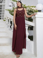 
Magnific Maroon Embroidered Georgette Festival Wear Salwar Kameez with Sequins and Thread Embroidered Work