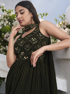 Green georgette salwar kameez with intricate embroidery for wedding wear
