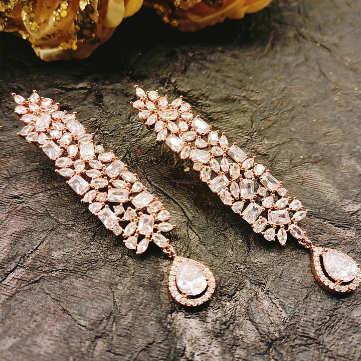 Daksha Rose Gold Plated White Diamond Earrings