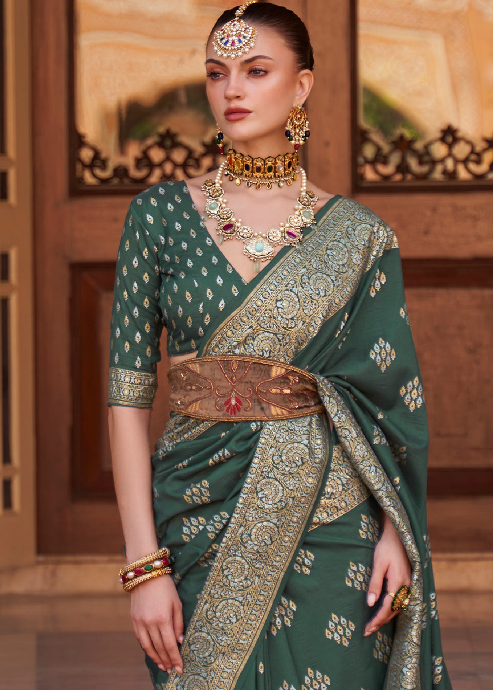 Phthalo Green Zari Woven Soft Banarasi Silk Saree