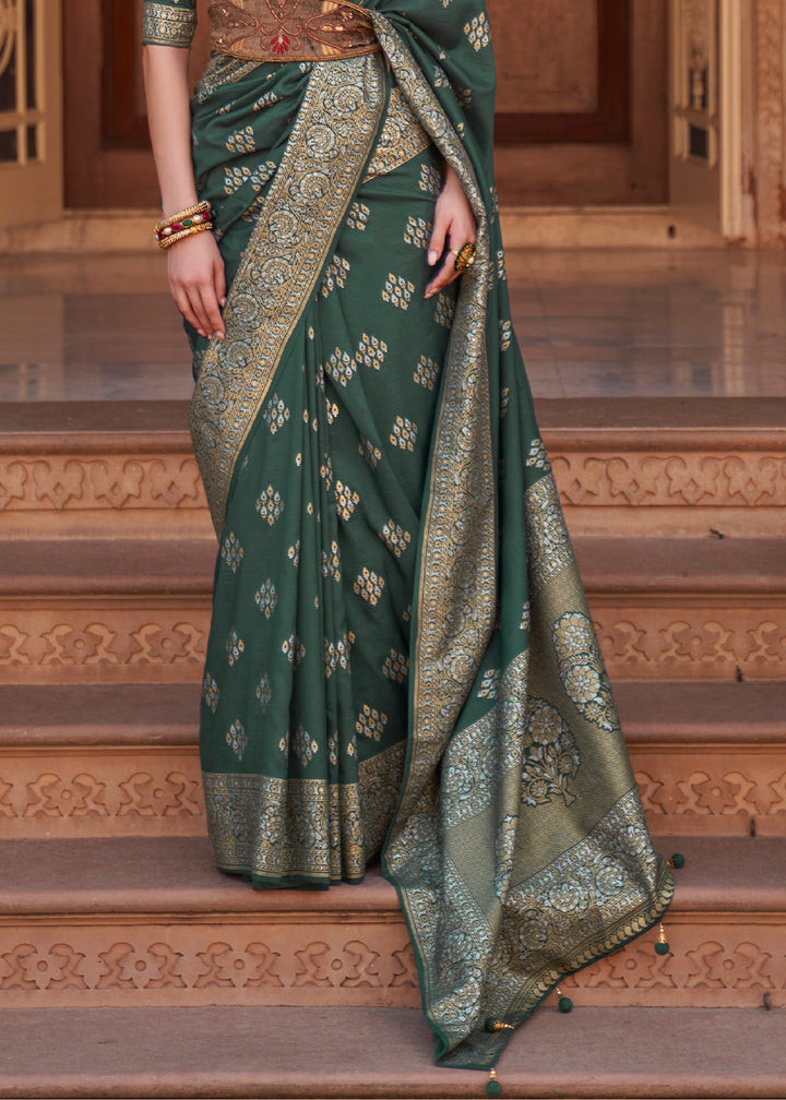 Phthalo Green Zari Woven Soft Banarasi Silk Saree