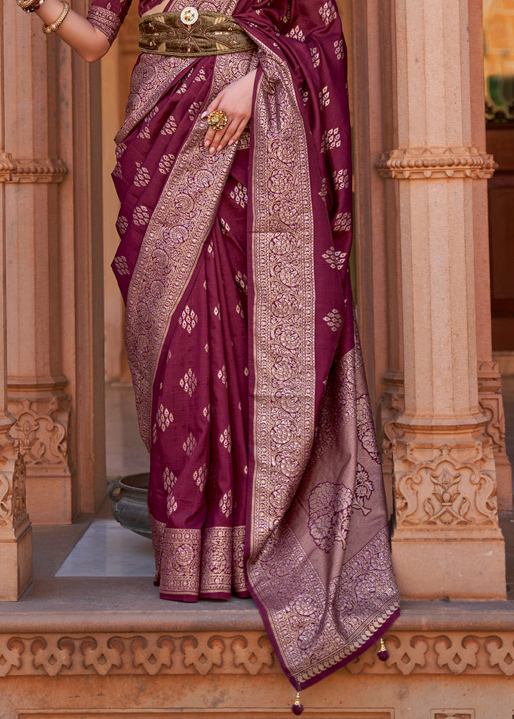 Plum Purple Zari Woven Soft Banarasi Silk Saree