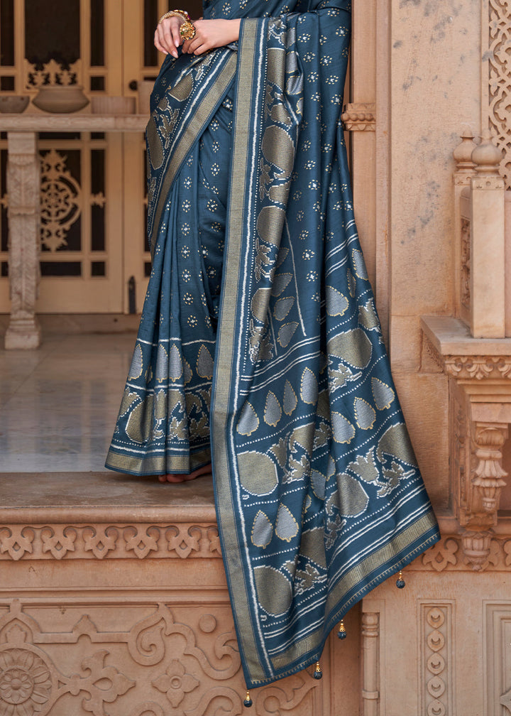 Indigo Dye Blue Zari Woven Soft Banarasi Silk Saree