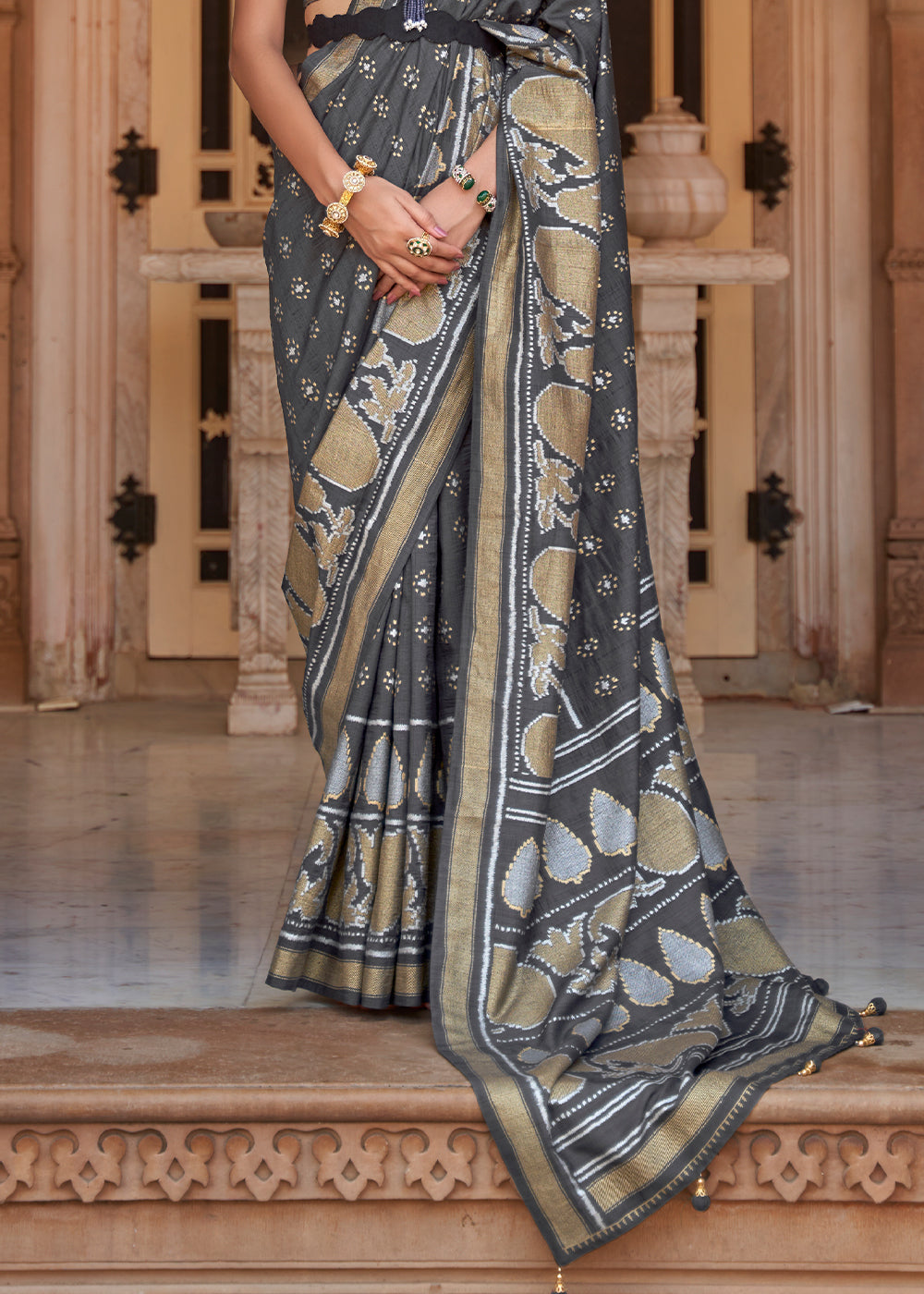 Iron Grey Zari Woven Soft Banarasi Silk Saree