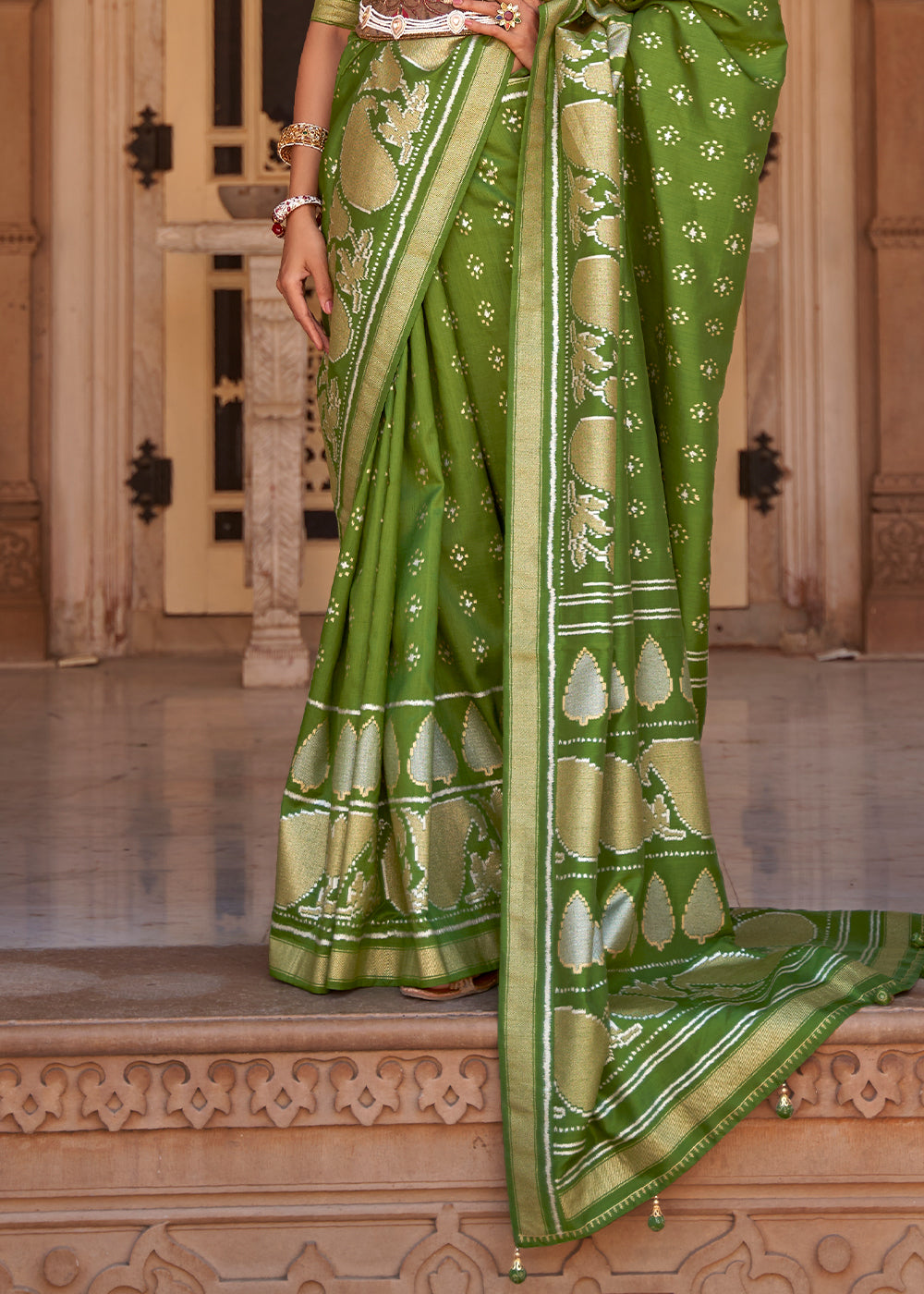 Avocado Green Zari Woven Soft Banarasi Silk Saree