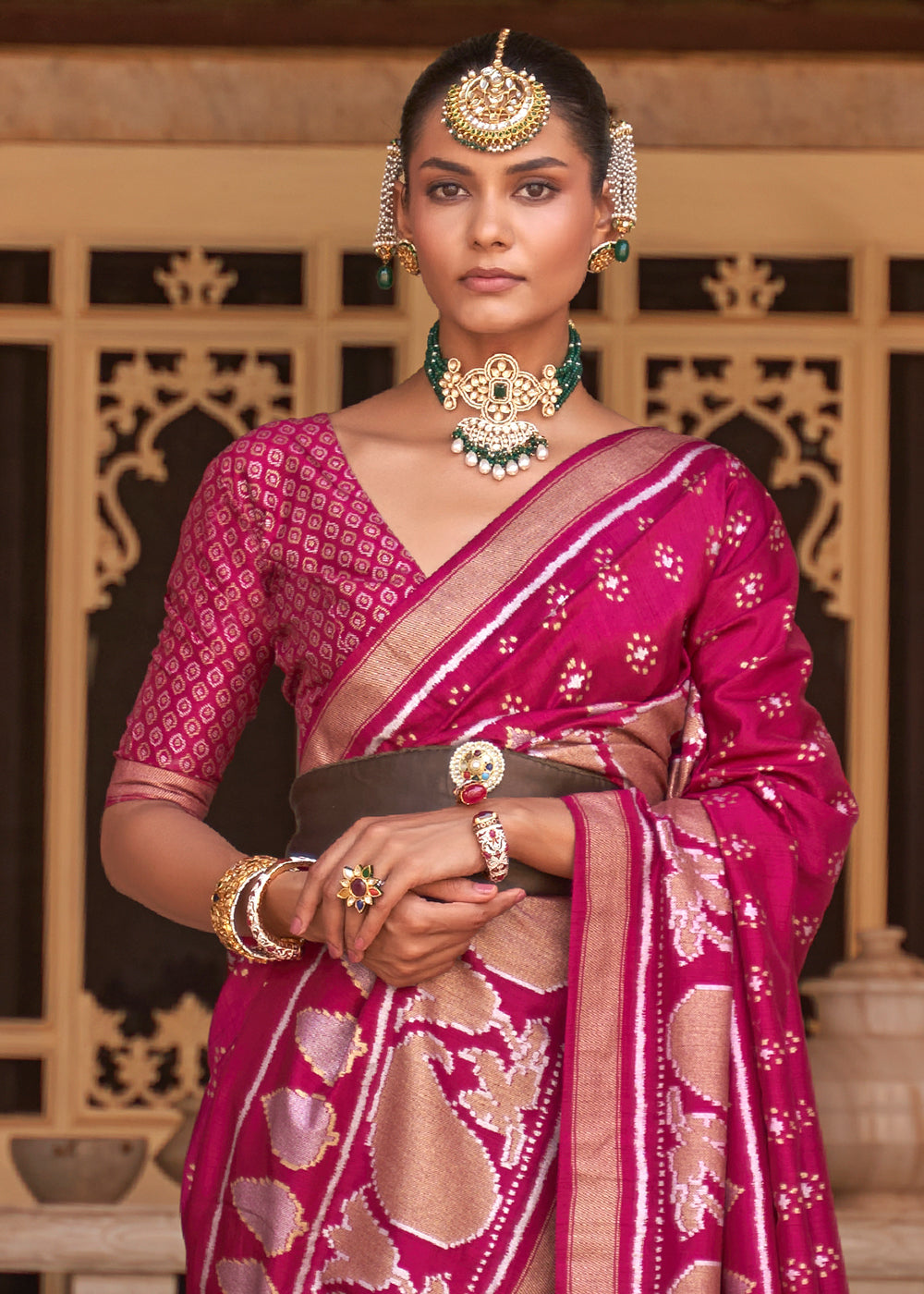 Raspberry Pink Zari Woven Soft Banarasi Silk Saree