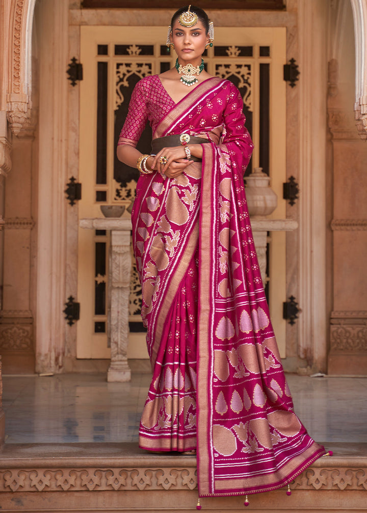 Raspberry Pink Zari Woven Soft Banarasi Silk Saree