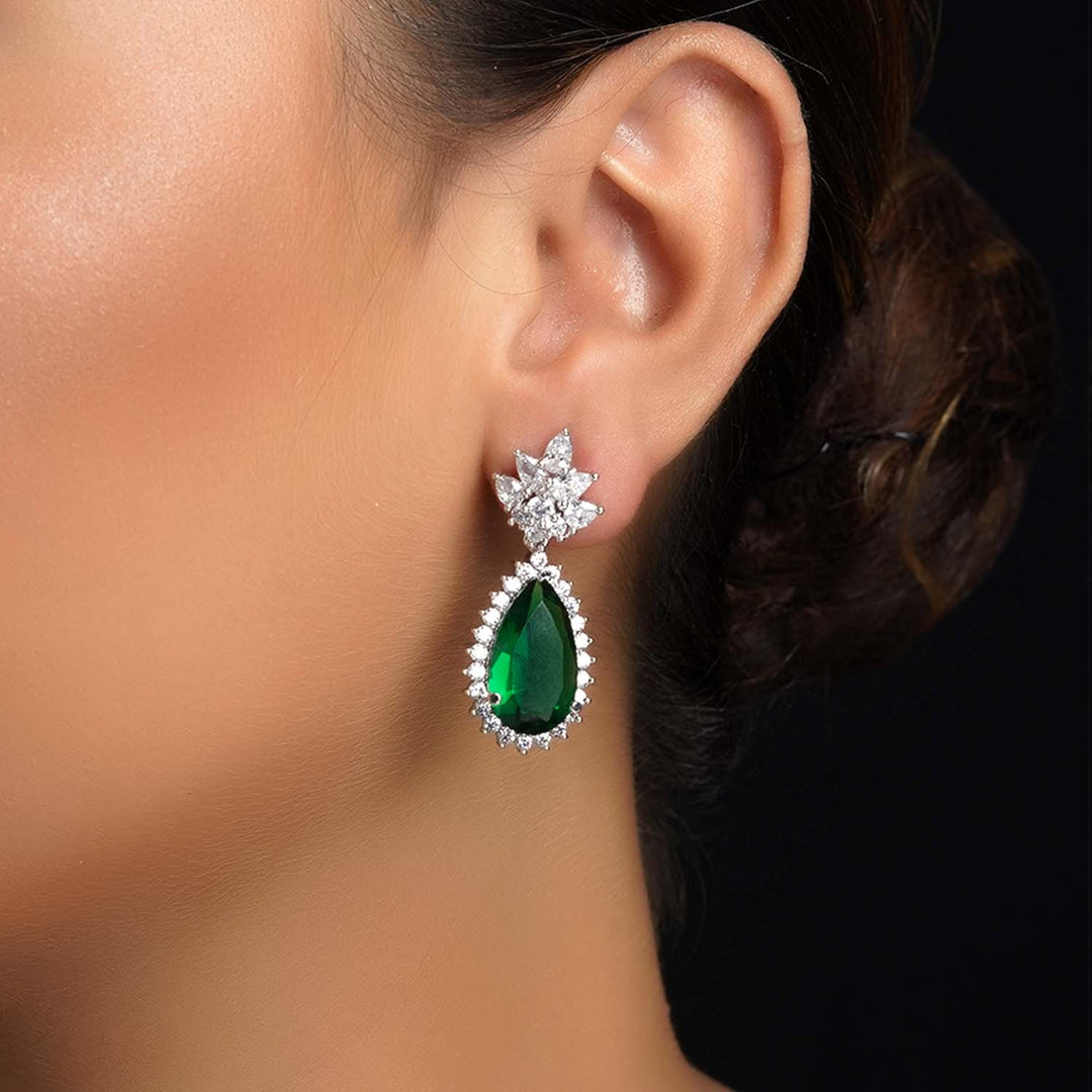 Rahika Fancy Cut Shape Diamond Emerald Earrings