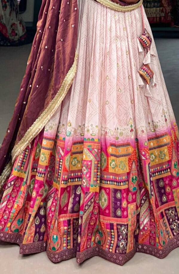 Pure Viscose Jacquard Silk Lehenga Choli In Light Pink Color