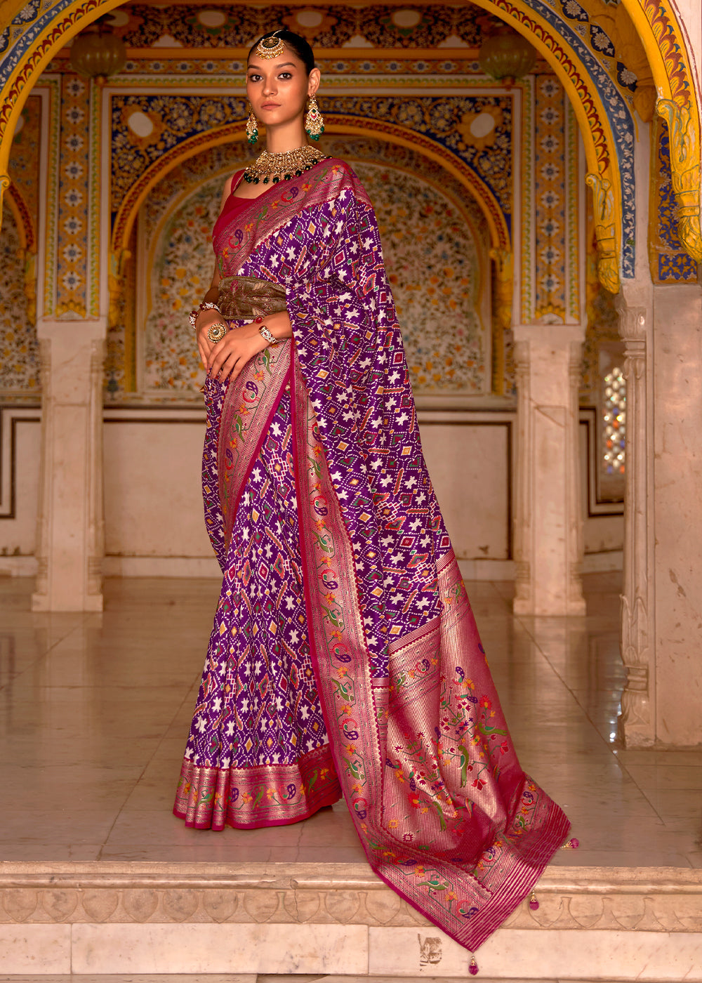 Grape Purple Patola Printed Designer Silk Saree - qivii