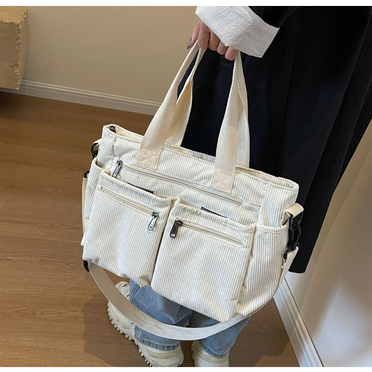 Women's Corduroy Tote Bag Large Capacity Convertible Shoulder & Crossbody Bag | Casual & Versatile Everyday Handbag