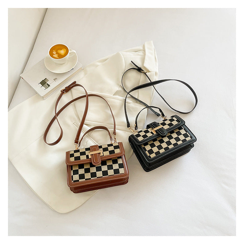 Women’s Stylish Houndstooth Checkered Crossbody Bag - Compact Square Shoulder Bag for Everyday Use