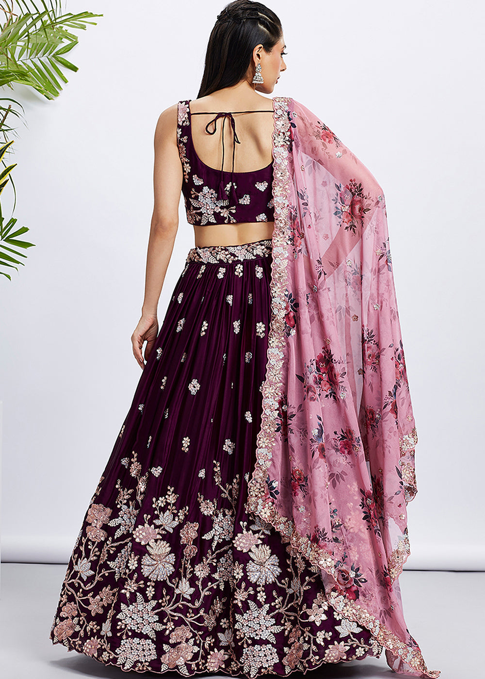 Raisin Purple Georgette Lehenga Choli with Sequins & Thread Embroidery work | Ready To Wear - qivii