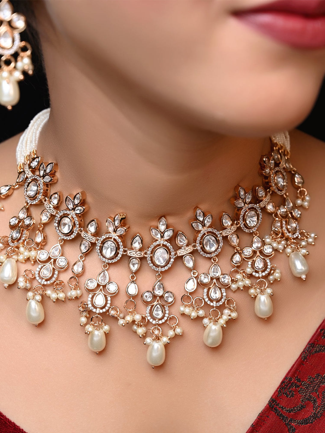 Rubi White Rose Gold Plated Kundan Choker