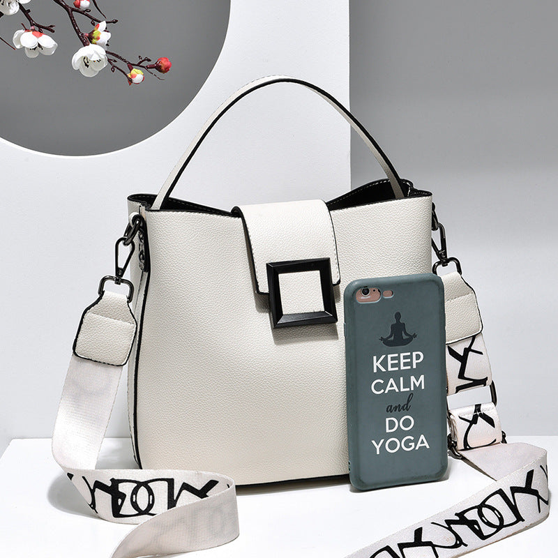 Women’s Signature-Buckle Square Bucket Bag - Premium Convertible Shoulder & Crossbody with Architectural Silhouette & Elevated Minimalism