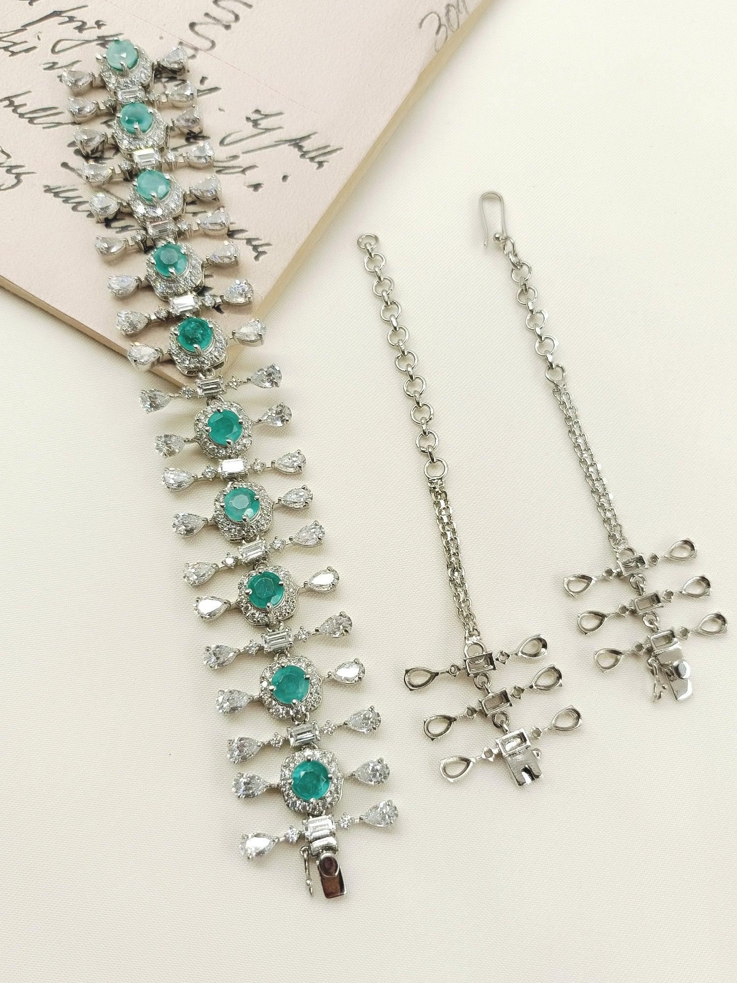 Hallie Mint Green 92.5 Silver American Diamond Two In One Bracelet