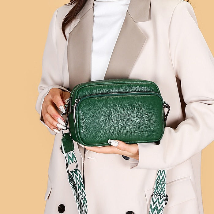 Women's Premium Minimalist Genuine Leather Solid-Color Square Bag – Versatile Multi-Functional Camera Bag