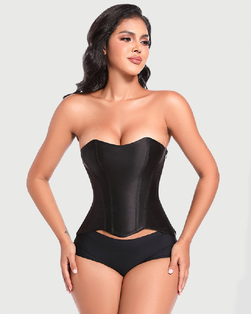 Shapshe® Women's Satin Lace Up Boned Corset Top Overbust Side Zipper Waist Trainer  - By Qivii