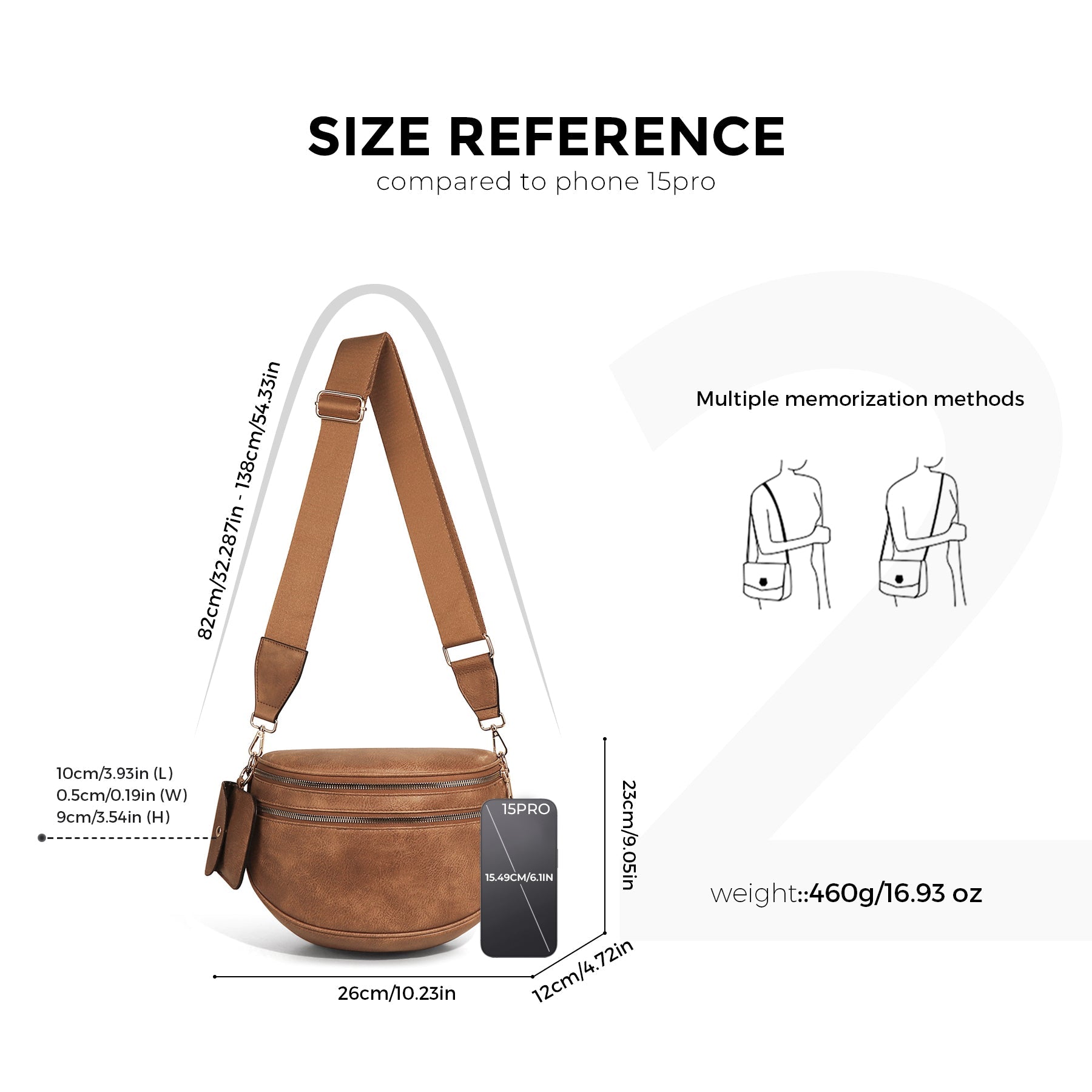 Ounamei Vegan Leather Crossbody Bum Bag for Women with Mini Pouch | Small & Large Sizes