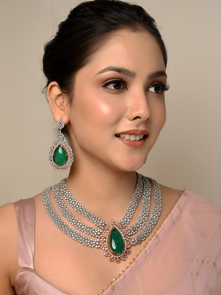 Nishika Green American Diamond Necklace Set