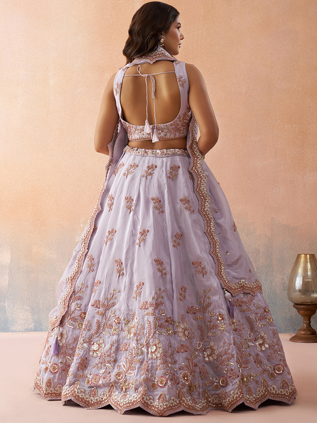 Lavender Tissue Sequins Embroidered Lehenga set