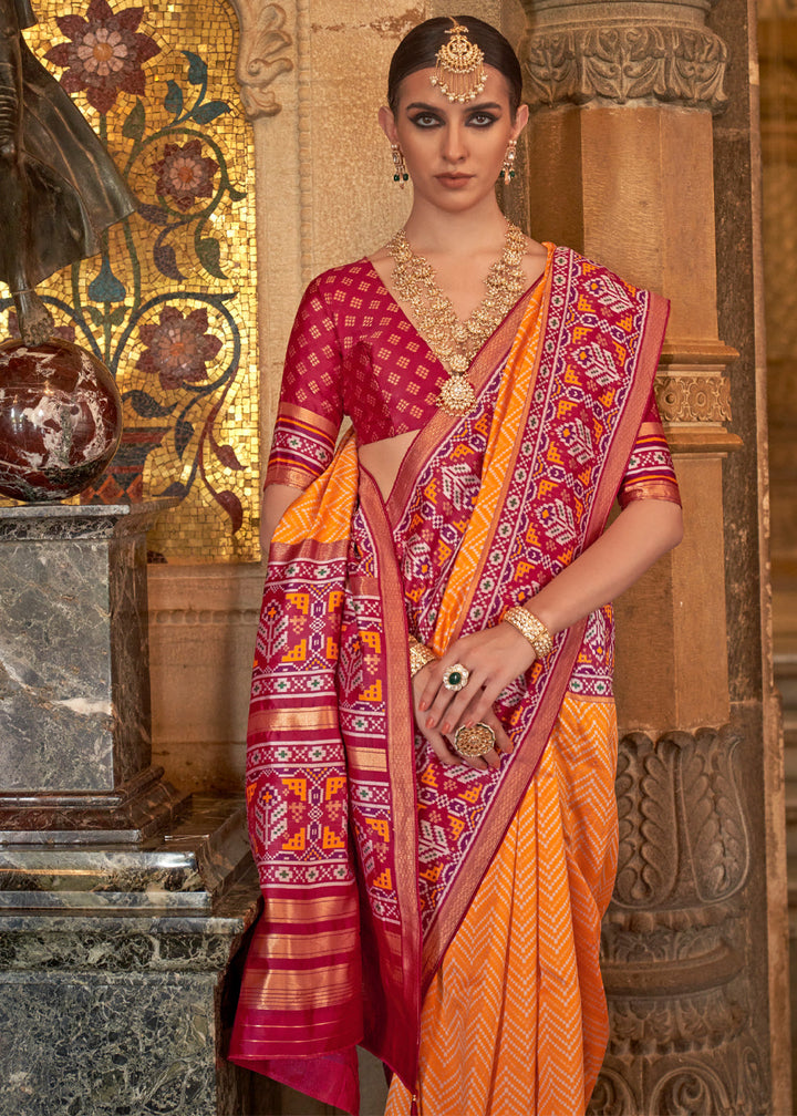 ORANGE COLOR PRINTED ART SILK FABRIC PATOLA SAREE